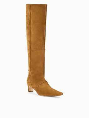 STAUD Wally Tall Suede Knee-High Boot in patchwork tan